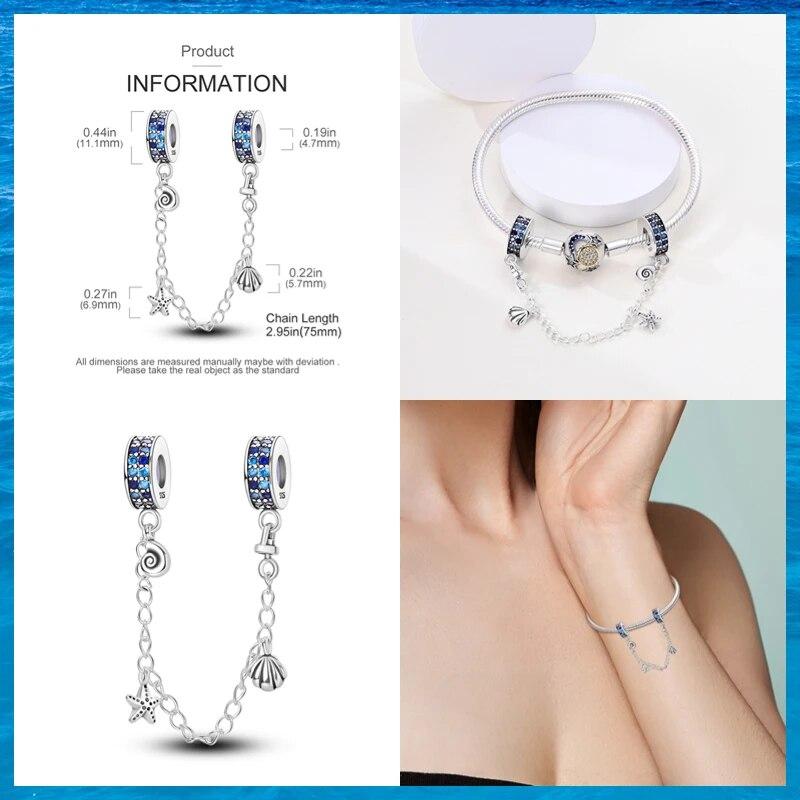 FitNew Original Bracelets 100% 925 Sterling Silver Oecan Blue Sea Turtle Starfish Mermaid Charms Beads DIY Jewelry Making