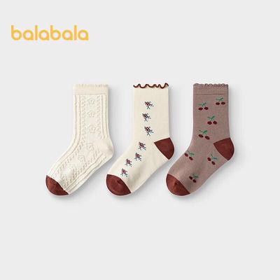 Balabala Girls' Mid-Calf Jacquard Socks (3-Pack)