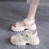 Soft leather sandals women 2025 summer new middle heel Velcro versatile platform fairy style with skirt Roman slippers