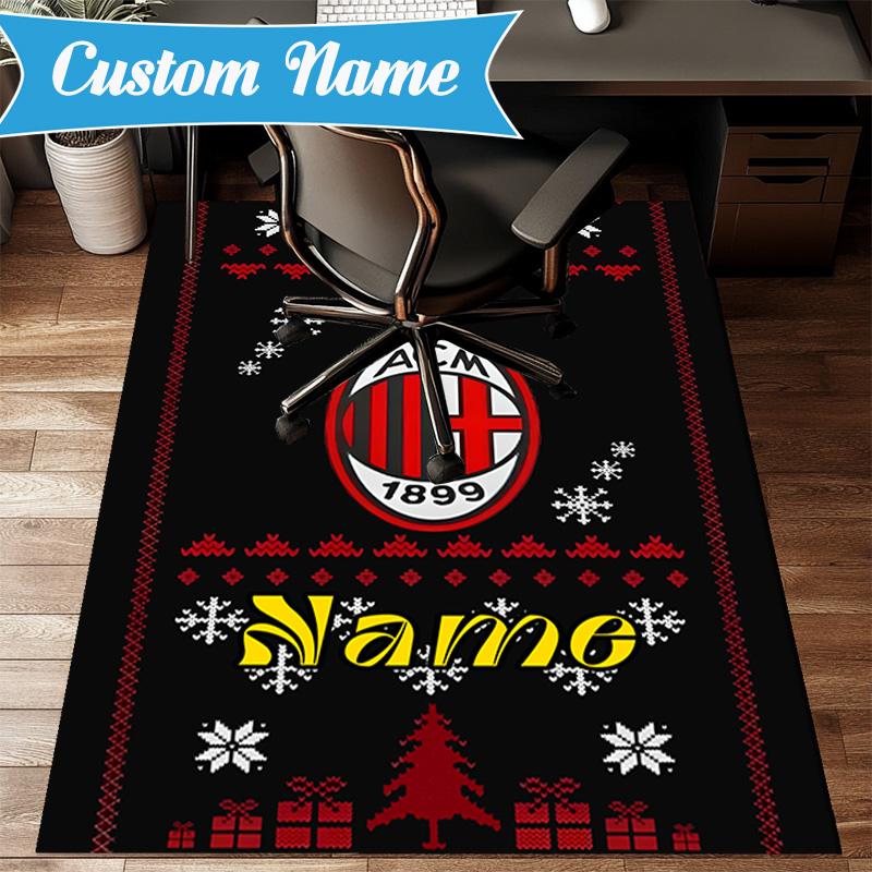 Benutzerdefinierter Name Weihnachten AC Fußballwappen Teppich Spielteppich, Fußmatte für Schlafzimmer Wohnzimmer Eingangsbereich Teppich, Wohndekoration Idee Geschenk für Weihnachten Geburtstag