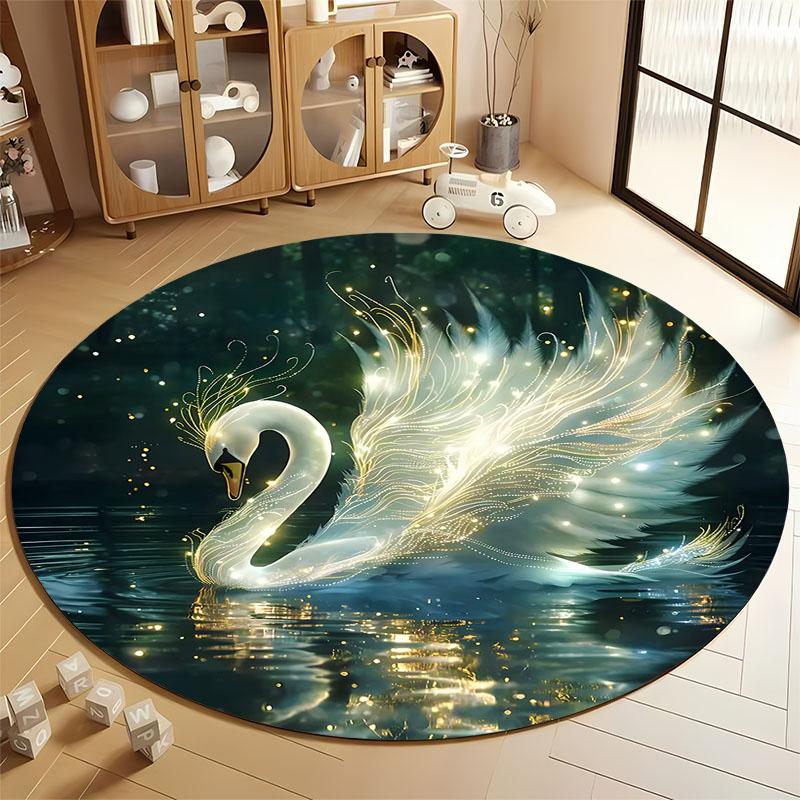 

Luminescent Swan Design Round Carpet for Tranquil Spaces round carpet for home sofa bedroom, gift Diameter 60cm