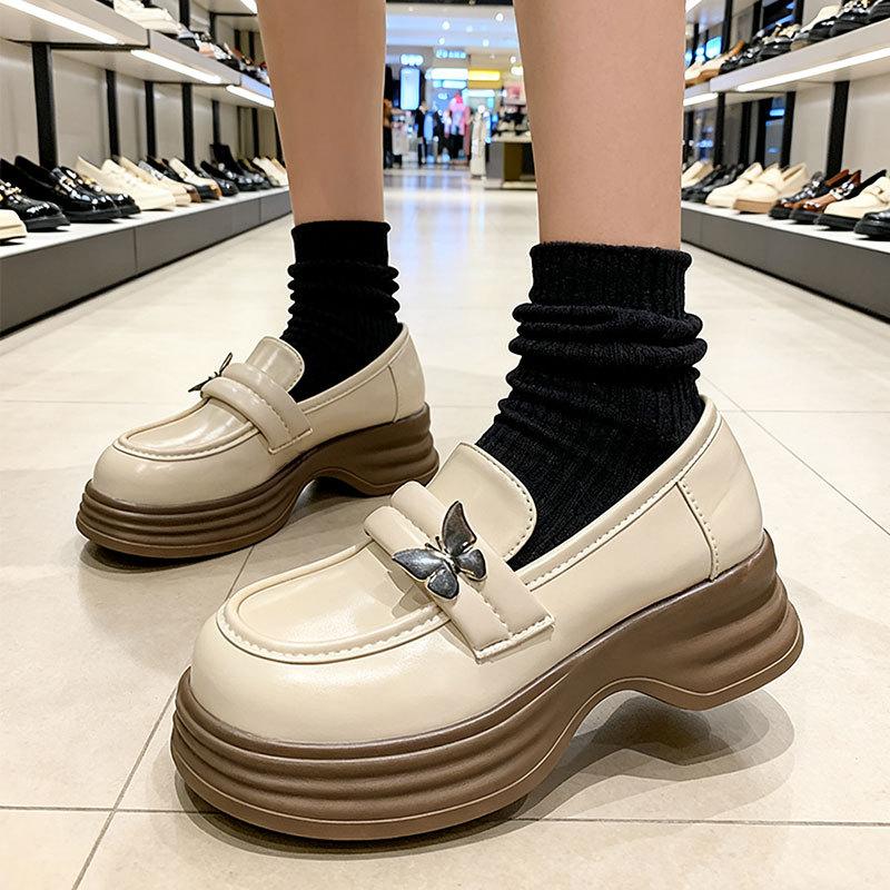 British style platform small leather shoes women's new autumn versatile decorative jk single shoes muffin ins