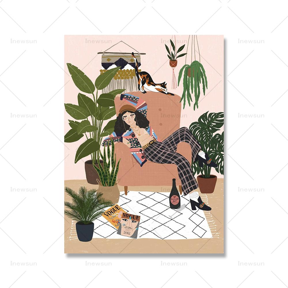 In Meditation Kunstdruck Yoga Dame Pflanze Darstellung Atmen Leinwand Abstrakte Blume Mädchen Wand Bild Für Wohnzimmer Wohnkultur