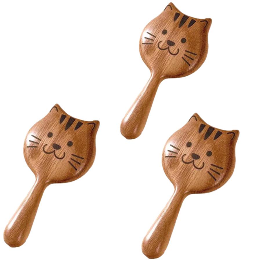 Gold Thread Sandalwood Detangling Brush Massage Comb Creative Cartoon Cute Cat Long Hair Comb Home Use Thick Tooth Comb
