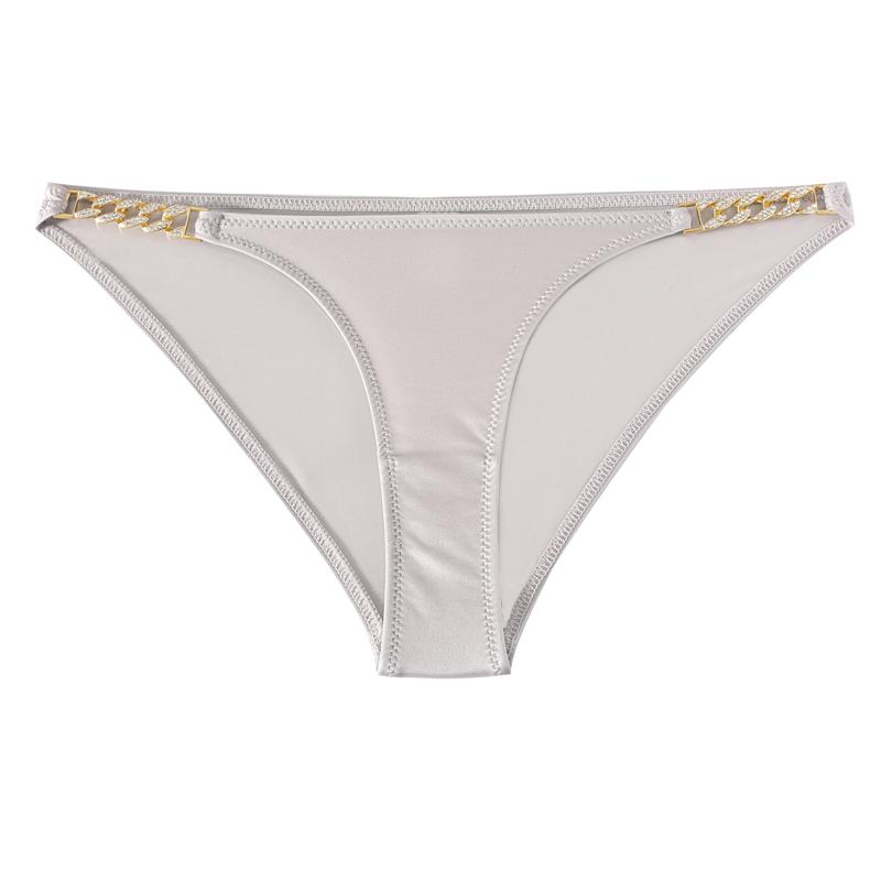 TERMEZY Chiloți sexy pentru femei, cu talie joasă, lenjerie de corp cu lanț de diamante, decorații metalice, slip pentru femei, lenjerie intimă