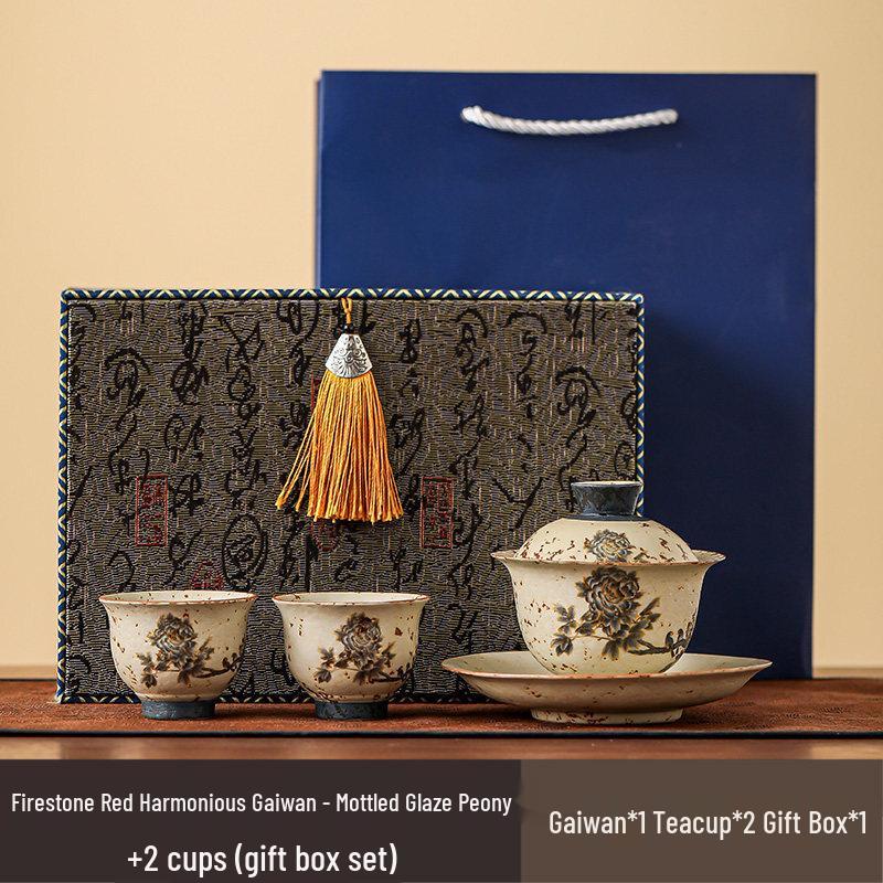 DARUNYAO Sancai Gaiwan Tea Set with Peony Design