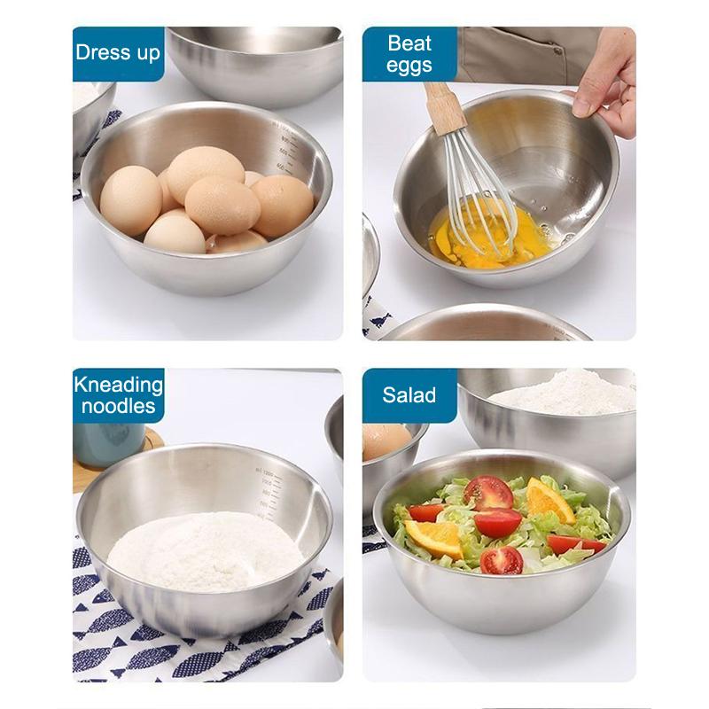 1Pc Stainless Steel Bowl Set With Scale For Cooking Baking Food Storage Large Capacity Mixing Bowls For Home Kitchen Essentials