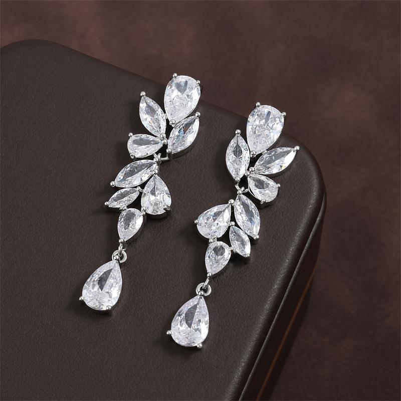 Luxury Clear Water Drop Zircon Bridal Earrings for Women Elegant Cubic Zirconia Long Dangle Earring Wedding Zircon