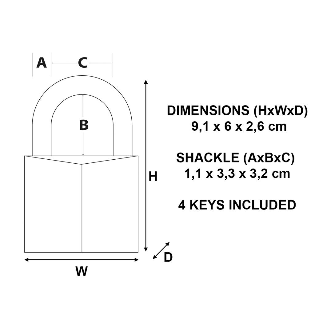 Master Lock Brasse Padlock with Hexagonal Shackle, 60x91x26 mm