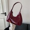 1pc Underarm Patent Leather Women's Bag Bordeaux Red Large Capacity Tote Versatile Women's Shoulder Bag