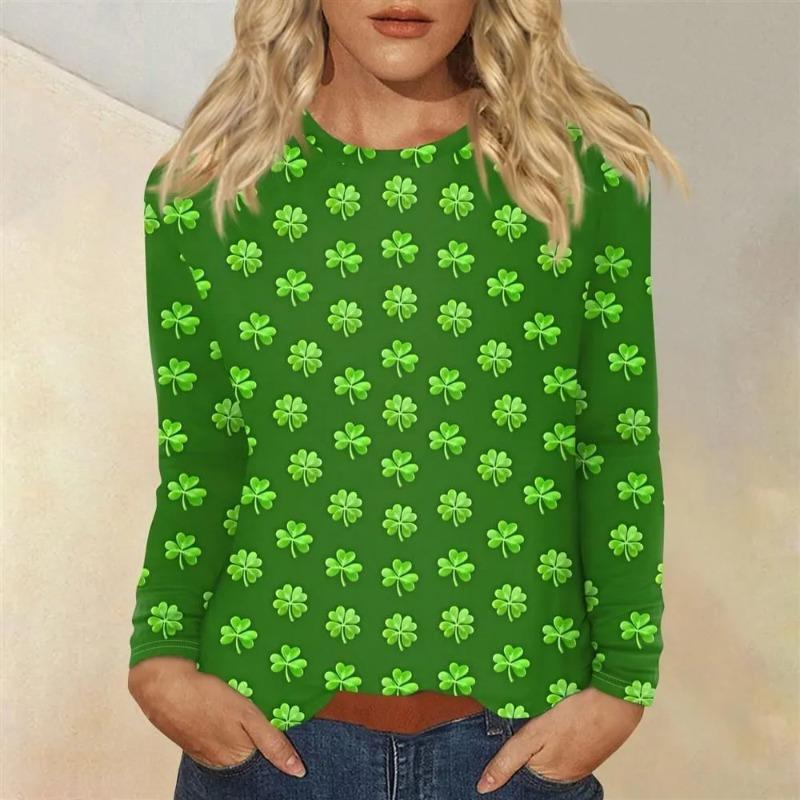Autumn and Winter Women's 3D Geometric Printing Crew Neck Long Sleeve T-Shirt