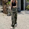 American high street hiphop hip hop camouflage overalls jeans children straight wide leg casual trousers