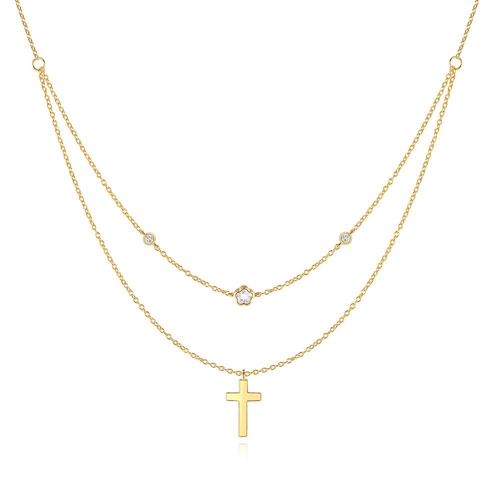 Delicate Plum Blossom Glossy Cross With Aura, High-End Design Sense, Double-Layer Women'S Collarbone Necklace, Women'S