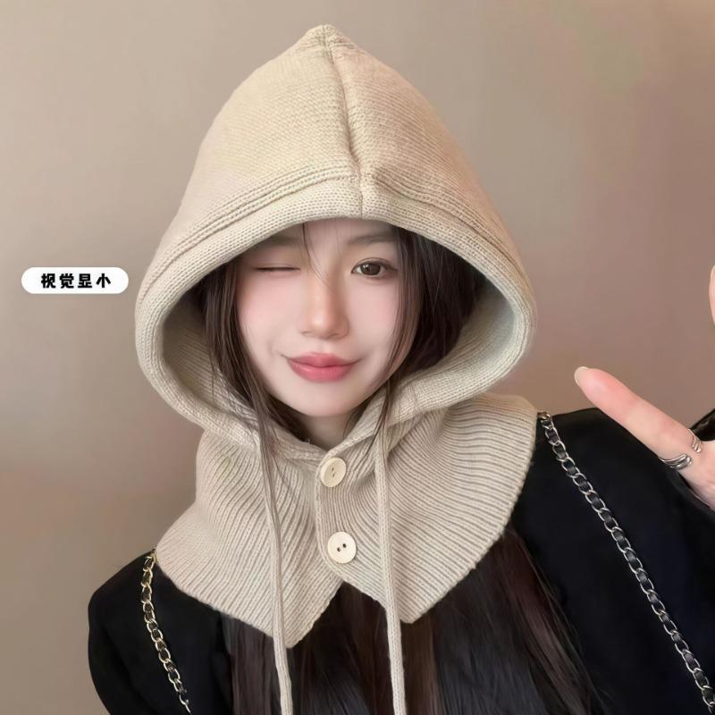Simple hat women's autumn and winter warm ear protection wool hat scarf scarf neck protection integrated shawl knitted hat