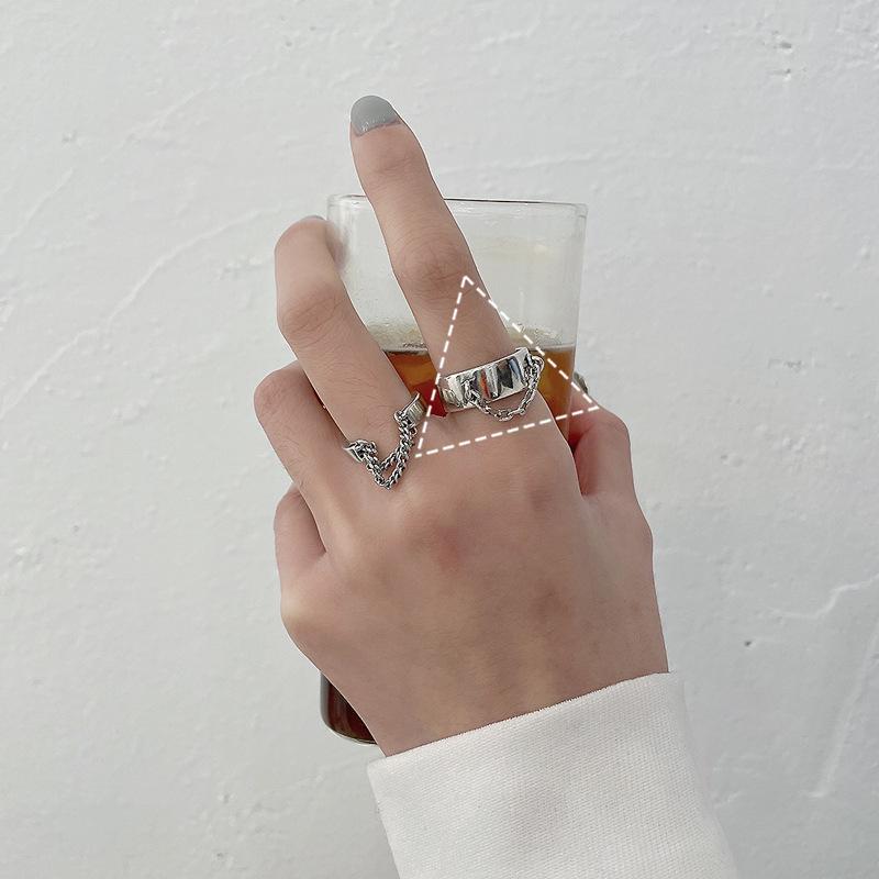 Smiley Face Chain S925 Silver Adjustable Ring - Unique High-Grade Design for Women