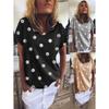 and America Cross Border Export Fashion Summer Women's Casual Short Sleeve T-Shirt Loose Polka Dot Plus Size Plus Size Ladies Half Sleeve Top T-shirt