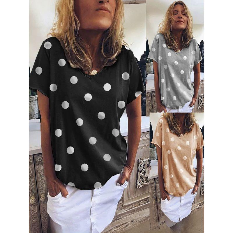 and America Cross Border Export Fashion Summer Women's Casual Short Sleeve T-Shirt Loose Polka Dot Plus Size Plus Size Ladies Half Sleeve Top T-shirt