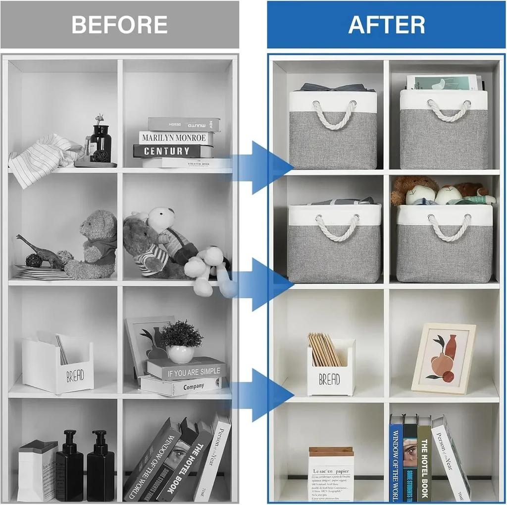 Foldable Storage Bins with Sturdy Cotton Handles Fabric Sundries Storage Basket for Home/Children's Toys/Wardrobe/Storage Basket