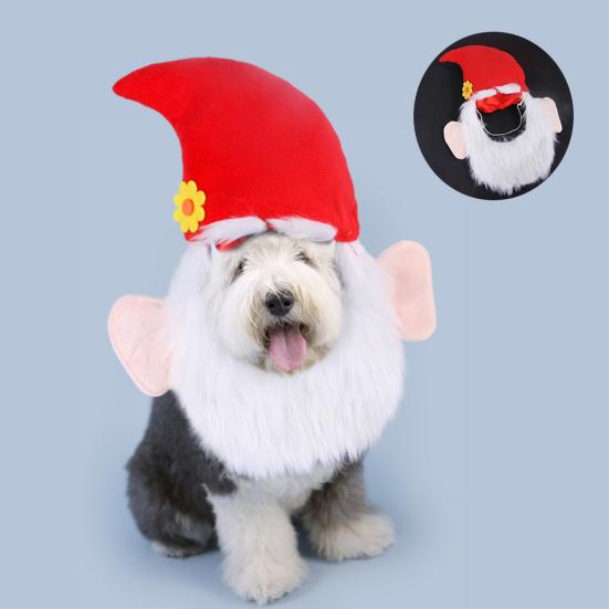 Yousheng Dog Christmas Hat Pet Santa Claus Hat with Ears And Beard Xmas Costume Headgear for Small Dogs Cats Festive Dress-up