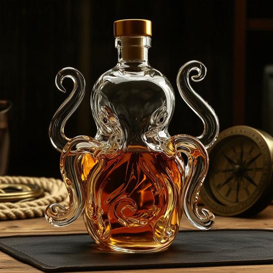 Oktopus Whiskey Flasche, Lustiger 3D Glas Tier Karaffe, 320ml Einzigartiger Alkohol Spender für Hausbar Dekoration, Neuheits Geschenk für Männer Papa Ehemann