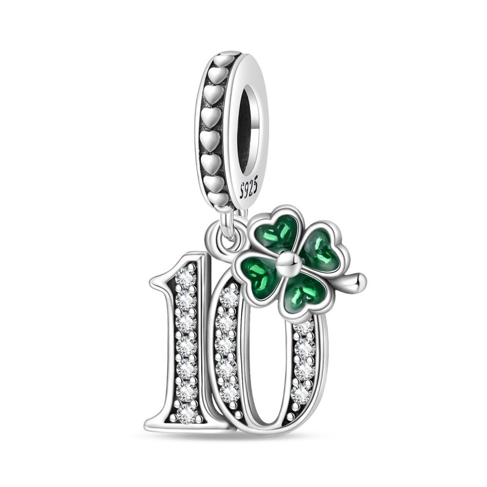 Four-leaf Clover Series Copper Metal Green Clover Plant Horseshoe Number Charm Bead Component Compatible With Do It Yourself Bracelet High Quality