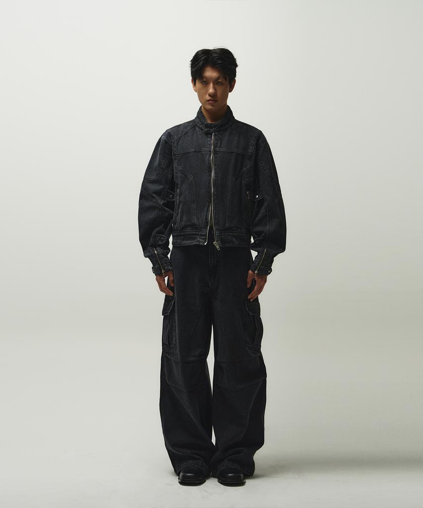 The Anti Platform Oversized Crop Rider Denim Jacket (Black)