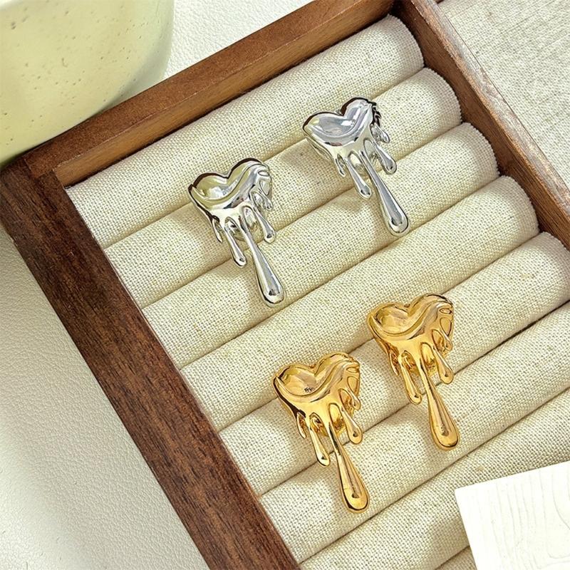 Trendy Alloy Melting Heart Stud Earrings Stylish Fashion Jewelry Luxury Heart Ear Studs Gift For Women