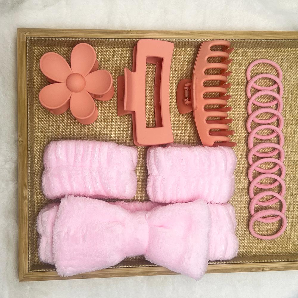16-Piece Multi-Color Soft Headband and Hair Clip Set with Bowknot Washband and Elastic Hair Ties