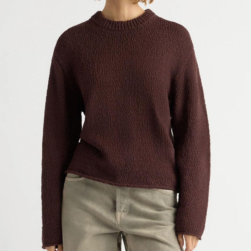 Crew Neck Pullover Loose Sweater Autumn and Winter New Solid Color Versatile Knitted Sweater Top Women's Clothing