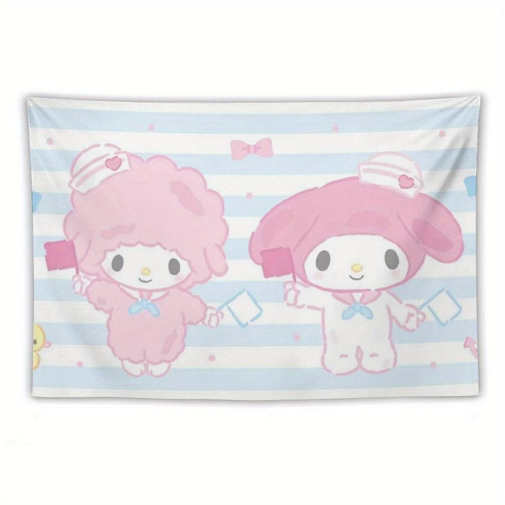 My melody and black beauty printed tapestry blue and purple cartoon characters floral decorations perfect for living rooms or