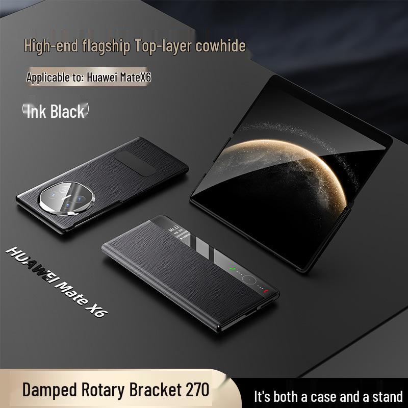 Huawei Mate X6 Foldable Full-Cover Flip Leather Case with Rotating Bracket and Smart Window.