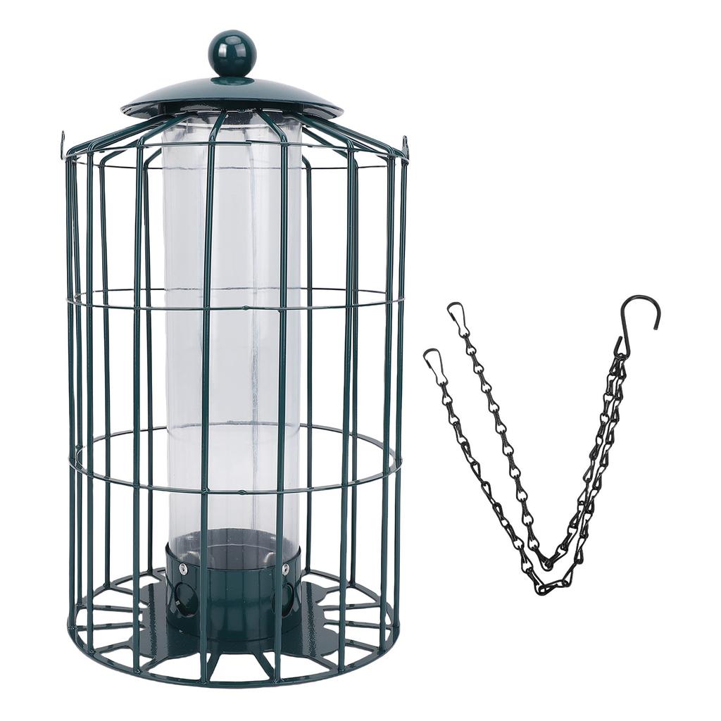 Caged Bird Feeder for Wild Birds Outside Squirrel Proof Hanging Tube Bird Feeder Chewproof Rustproof 7.1x12.6in Iron