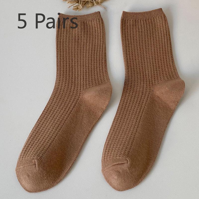 

5 пар женских носков осень-зима новые хлопковые однотонные в трубчатом ворсе 5 Pairs хаки