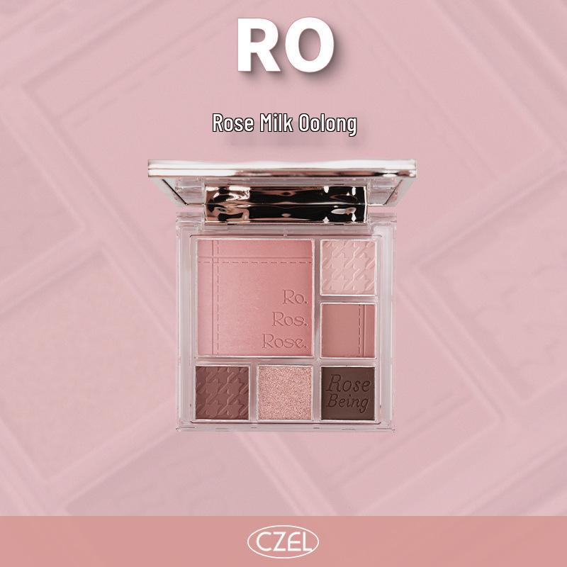 CZEL Earth Tone Eyeshadow & Blush Palette: Gray-Pink Gradient, Matte, Light Makeup All-in-One