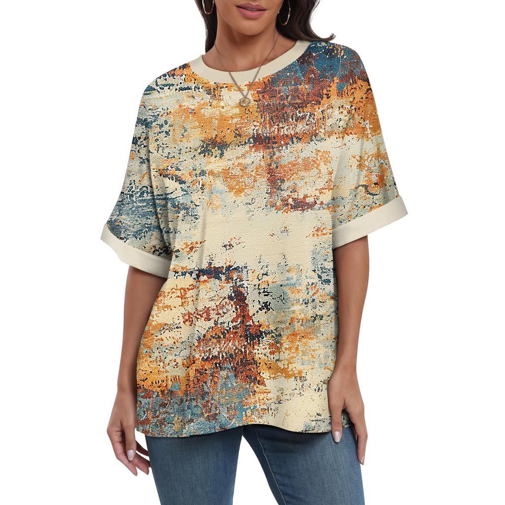 Summer Round Neck 3D Colorful Print Top Fashionable Casual Short Sleeved Women's T-shirts
