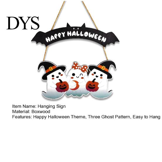 Wooden Ghost Door Decor Happy Halloween Sign, Three Indoor Outdoor Decoration Sign Hanger, Front Wall Hanging Party Supplies