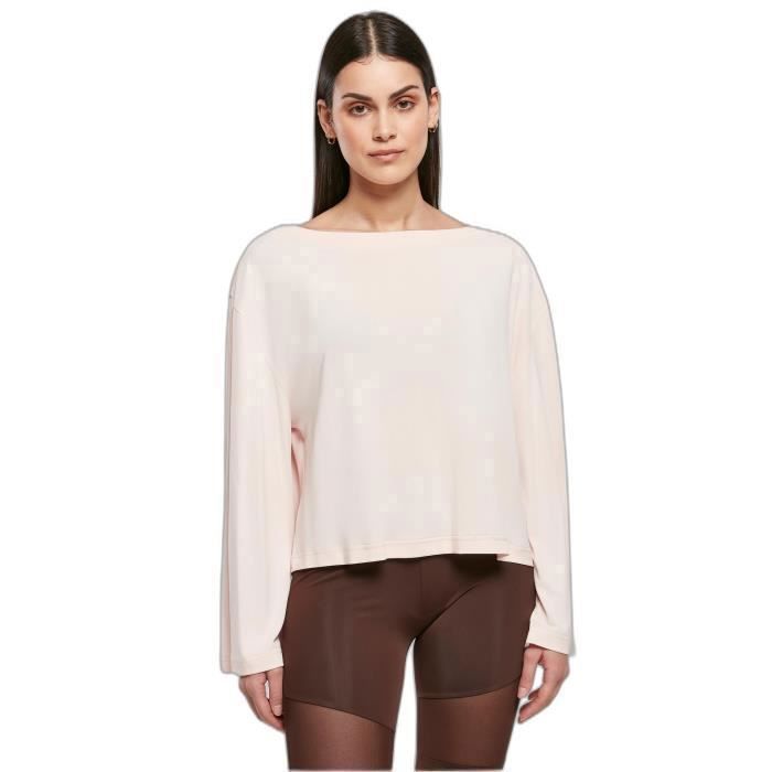 T-shirt Col Bateau Court En Modal À Manches Longues Femme Urban Classics - Rose - XS