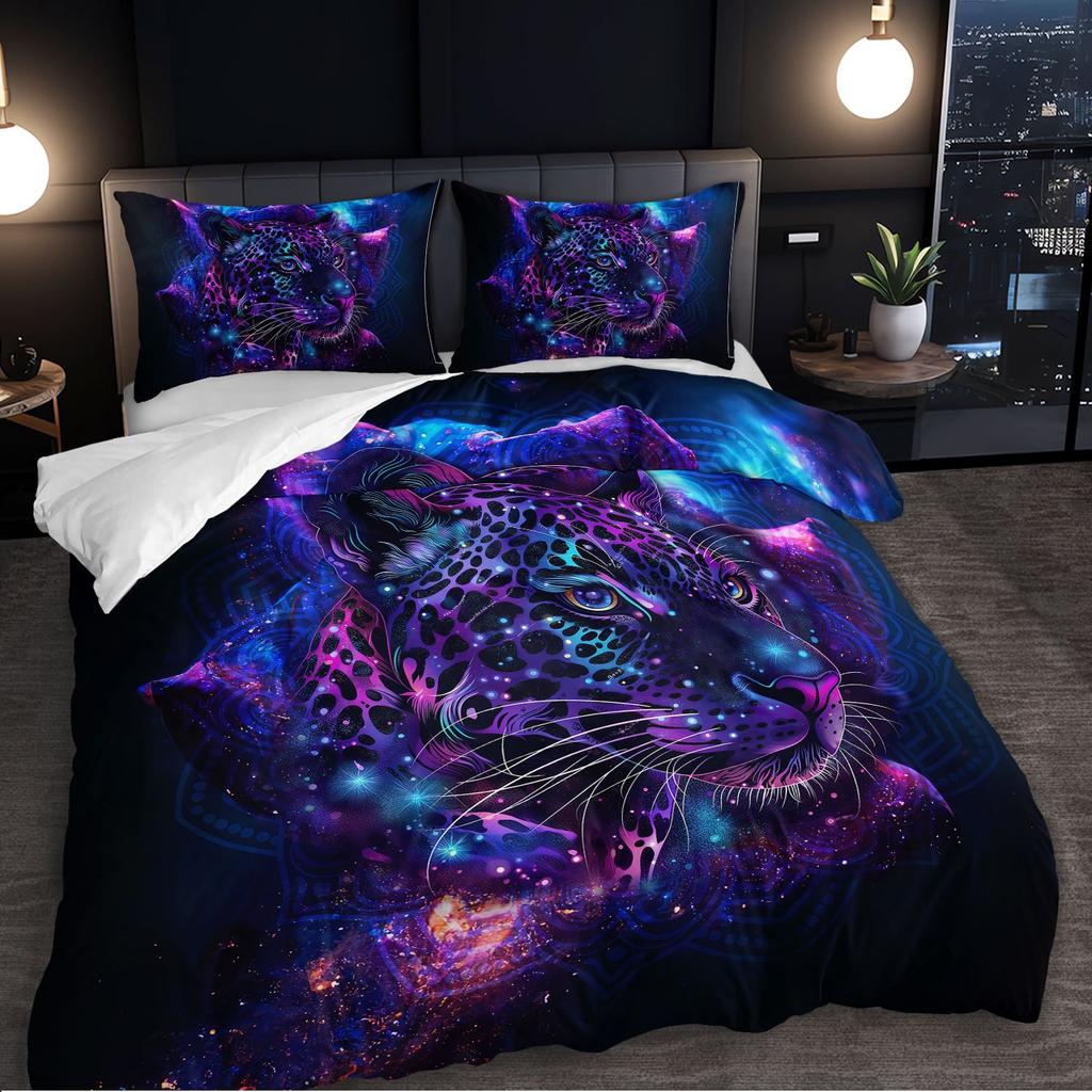 3 Stück Für Galaxy Neon Jaguar Bettwäsche Bettbezug Set Böhmisches Jaguar Bettwäsche Tagesdecke Set Tier-Thema Bett Tagesdecke Set Mystisch