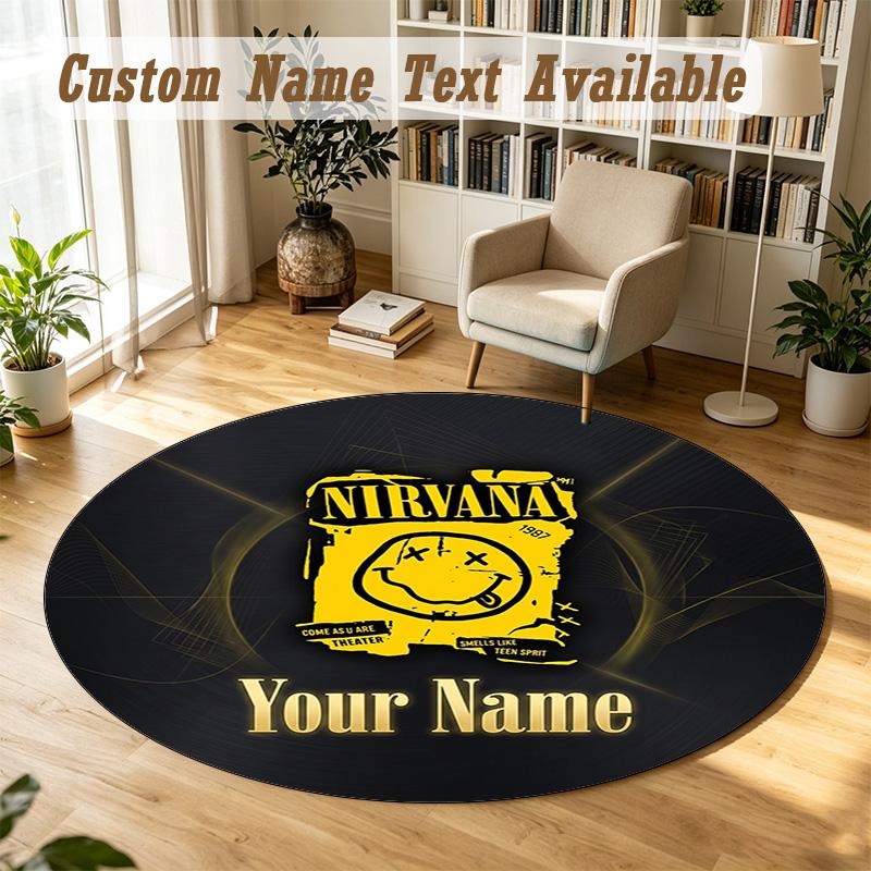 Round Rug Custom NameNirvana Pattern Non Slip Carpet Home Floor Decor