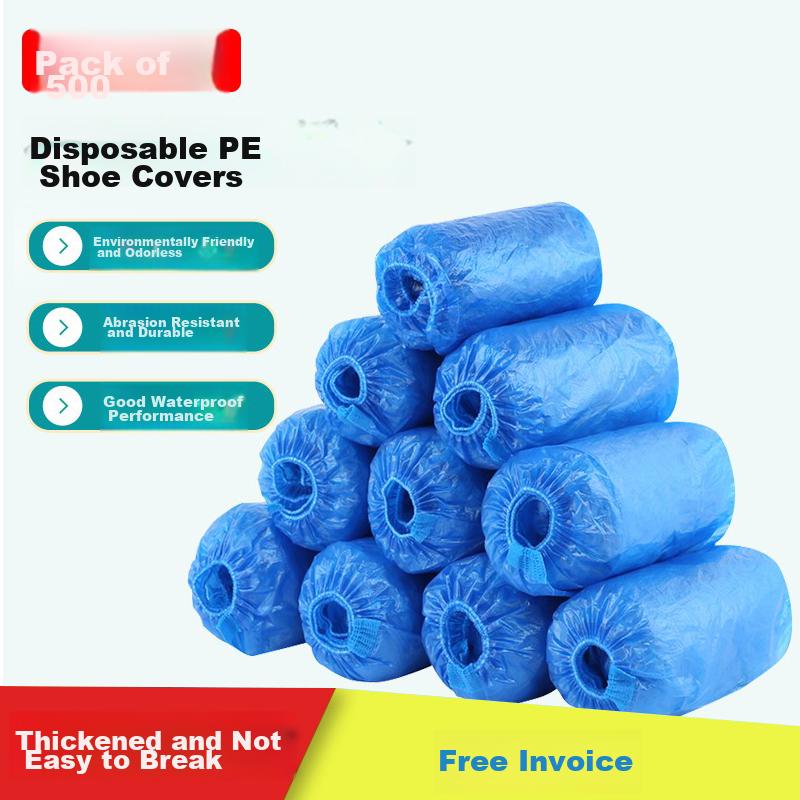 Shoe Covers [One Size Fits All, Thickened PE] Disposable Plastic Household Dust-Proof Shoe Covers, Anti-Dirt Foot Protectors, 500 Pieces