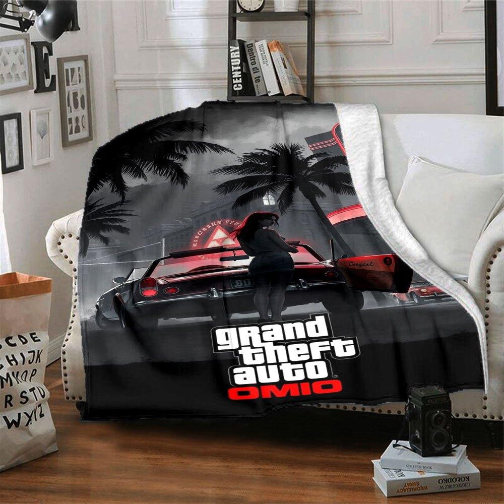 

1 шт. Мягкое фланелевое одеяло Grand Theft Auto с дизайнерским принтом. Уютное одеяло для всех сезонов, идеально подходит для дивана, кровати, офиса 80x120cm