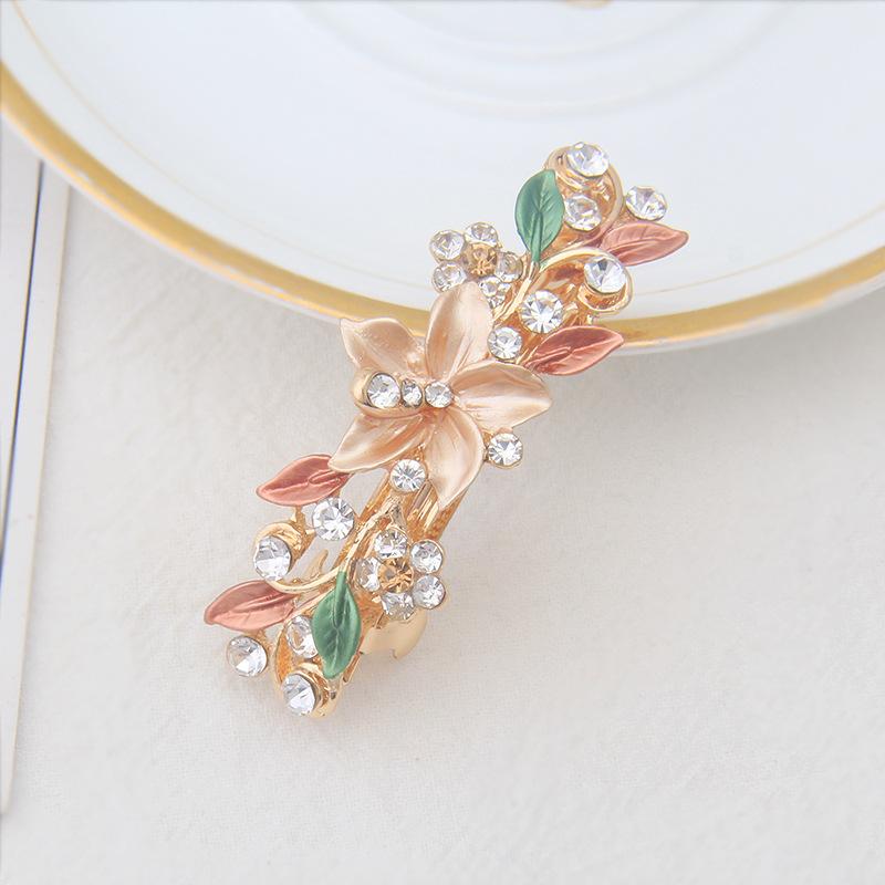 Stall Rhinestone Hairpin Painted Lacquer Flower Clip Small Flower Alloy Hairpin Ponytail Spring Clip