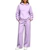 Ensemble assorti pantalon large à épaules tombantes doublé grande taille pour femme Survêtement décontracté athlétique pour l'automne l'hiver