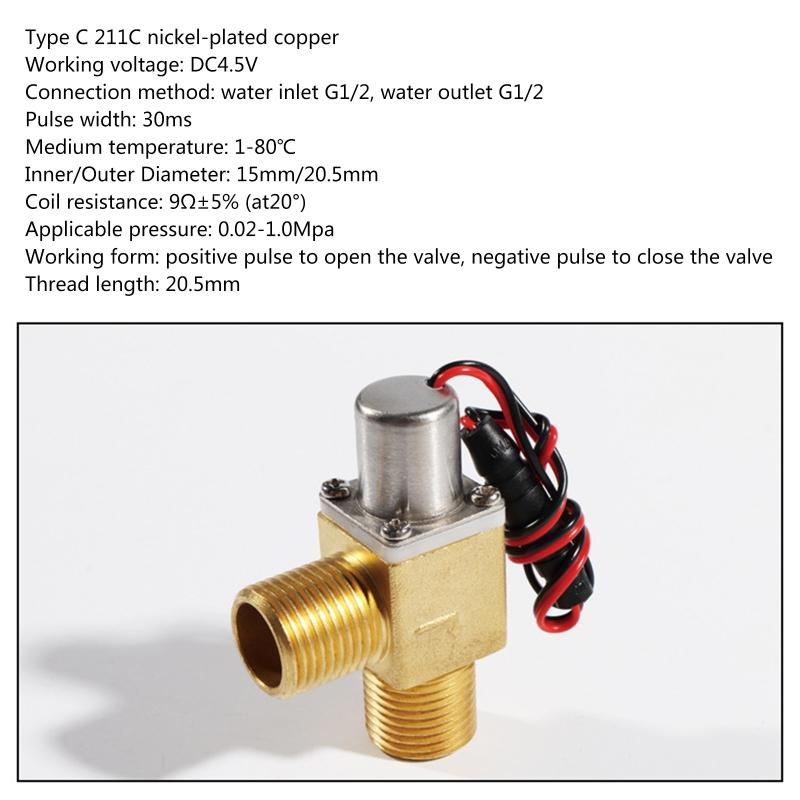 Solenoid for Valve DC 4.5V 1/2" Water Flow Pul Se Electromagnetic for Valve Brass Solenoid for Valve for Liquid Wate