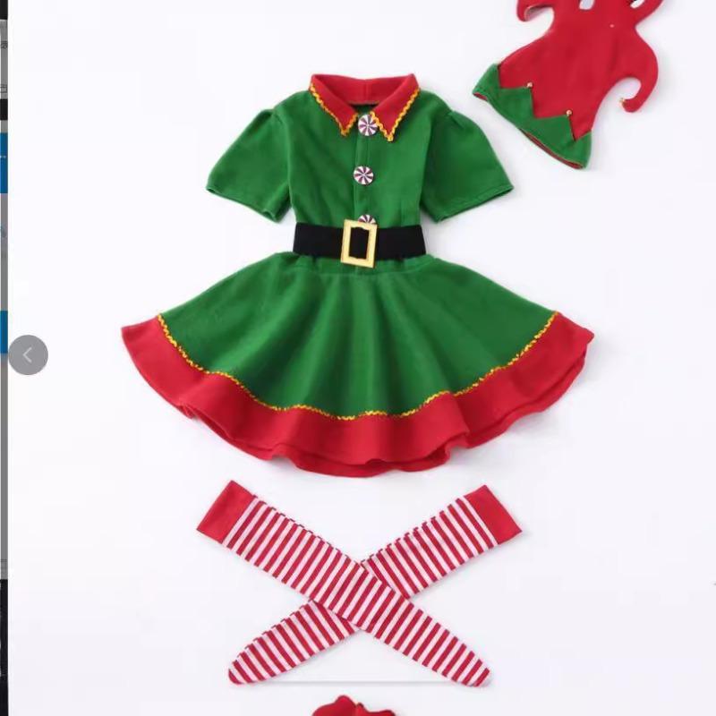 Christmas Costume Children's Christmas Elf Cosplay Costume Boys and Girls Adult Green Elf Christmas Ball Party