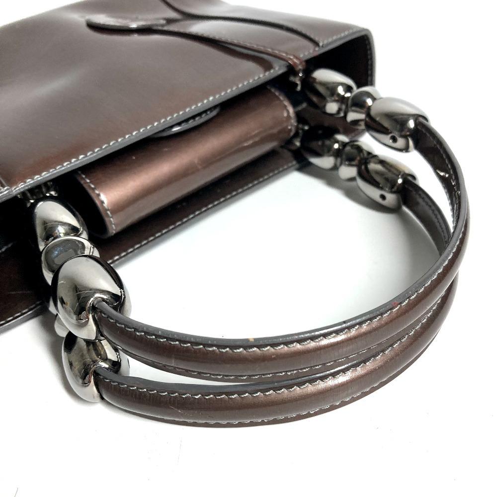 Dior Vintage Marispearl Logo Bag Hand Bag Patent Leather BrownBased