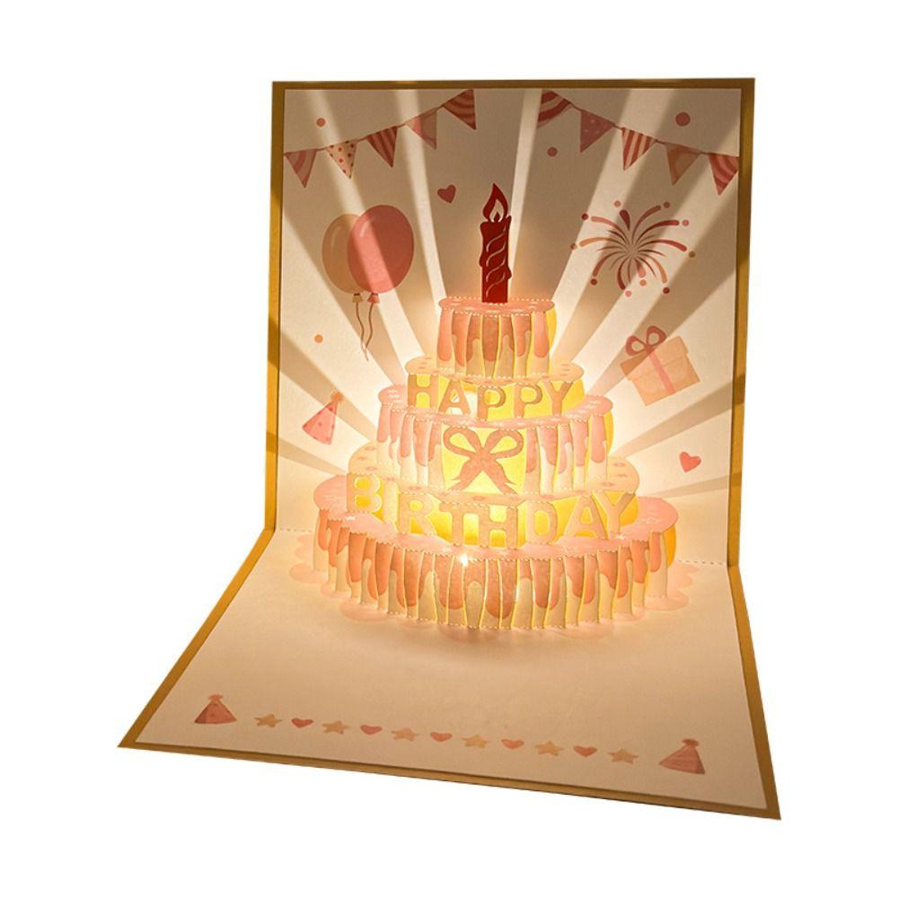 Wesołych Urodzin Kartki Muzyczne Świecące 3D z Kopertą Muzyka Światło Świecący Tort Kartka z Życzeniami Składana Pop-Up 3D Kartka z Życzeniami Tort