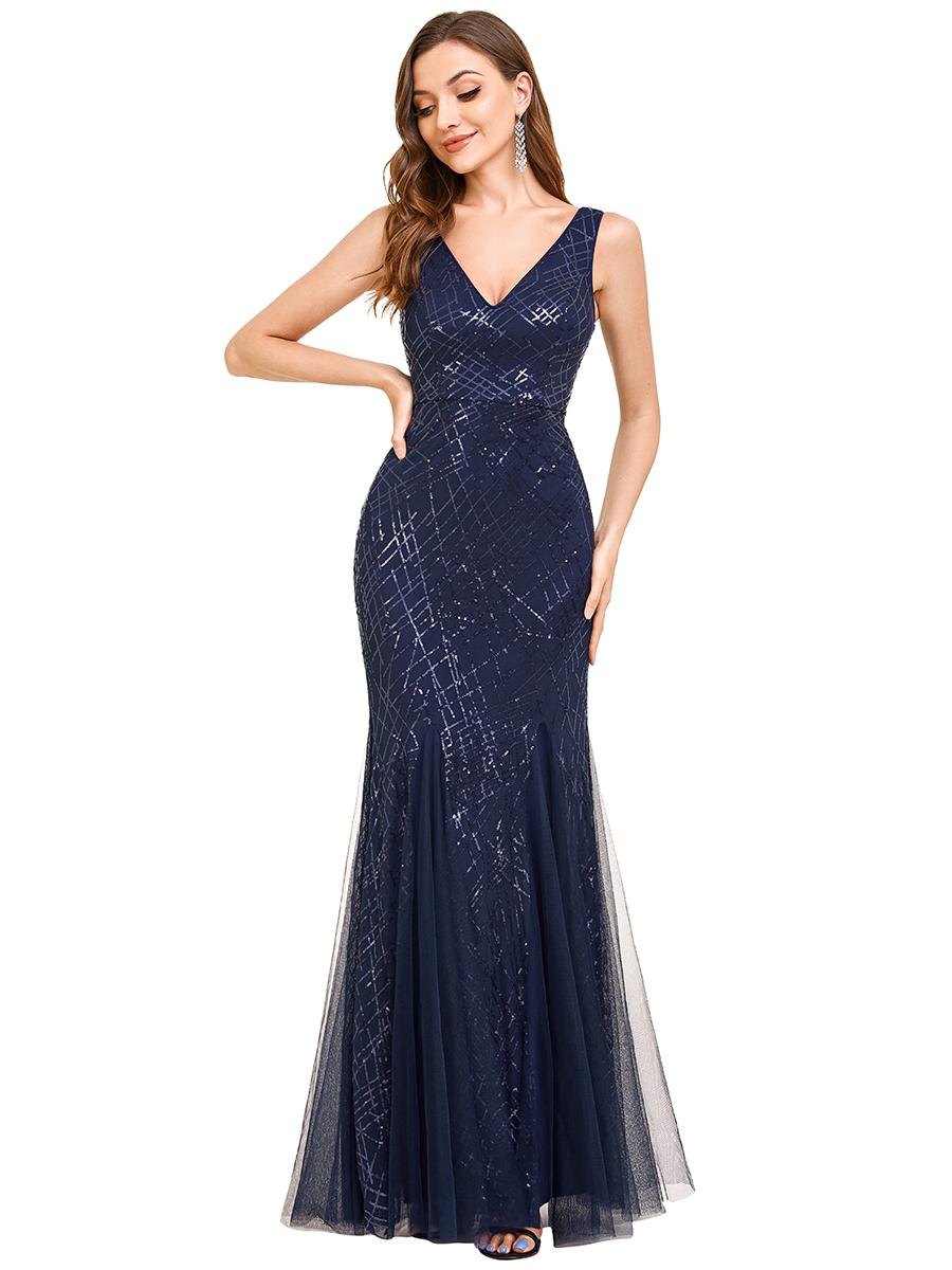 

Всегда красивые женские вечерние и вечерние платья макси с v-образным вырезом и V-образным вырезом без рукавов с клетчатой ​​спиной и пайетками Memaid