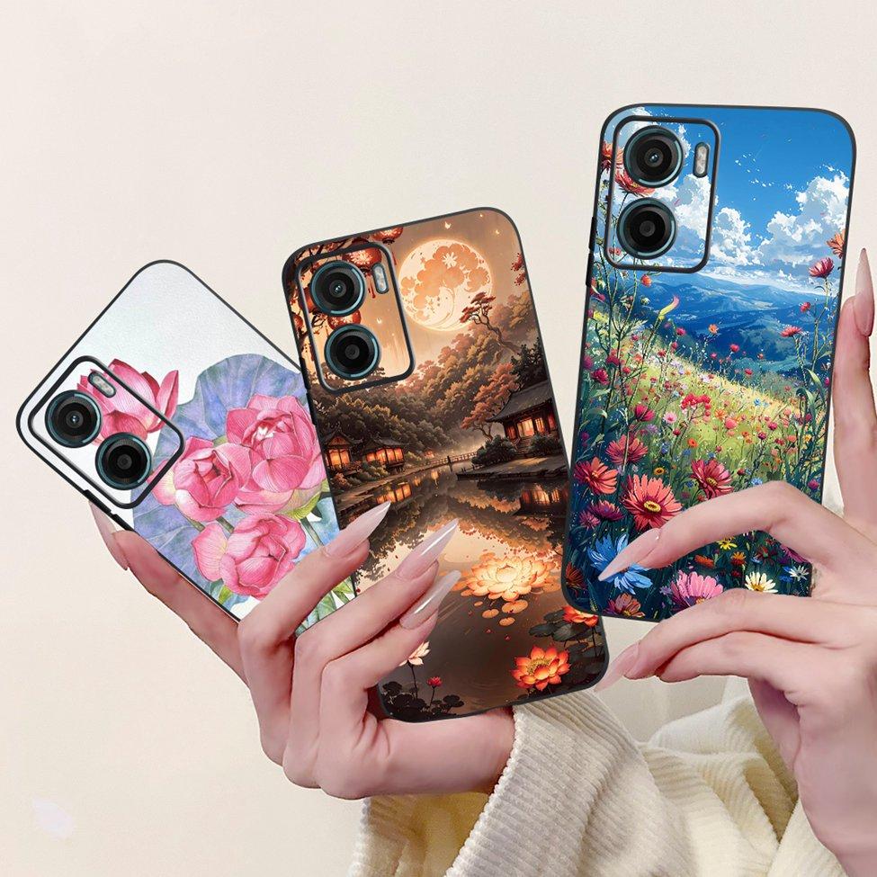 For Motorola Moto G05 Case E15 Silicone Cute Cat Fashion Flowers Cool Painted Back Cover For Motorola Moto E15 Phone Case Bumper