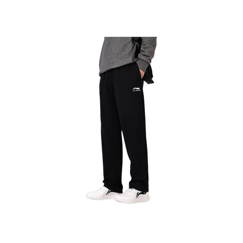 Li Ning Sports Loose Embroidered Logo Knitted Straight Leg Casual Pants Men Bottoms Black AYKT391-1